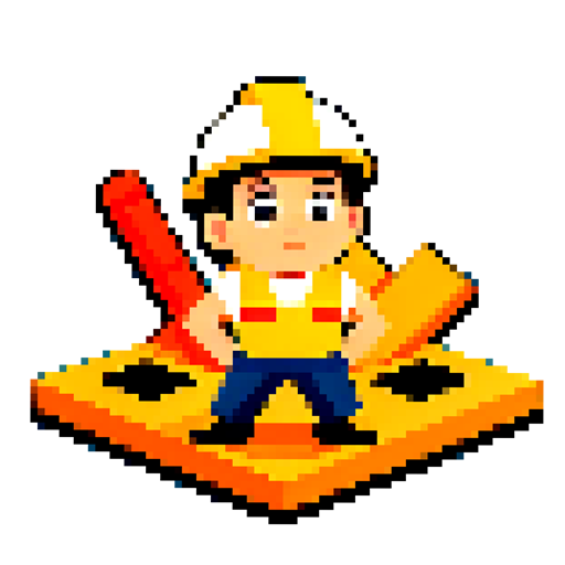 An animated GIF of a construction worker digging, pixelated style